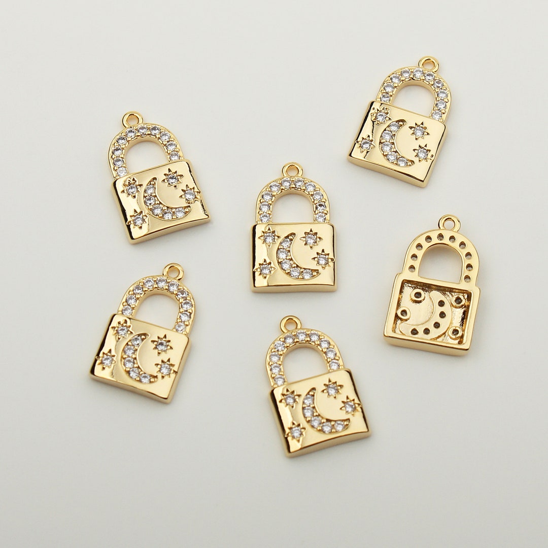 1PCS - Crescent Moon and Twinkling Stars With Cubic Padlock