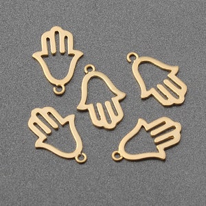 1PCS - Small size Hamsa Hand of fatima Pendant Matt Gold plated over brass / GT0-1G