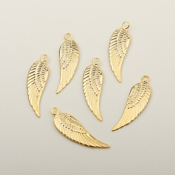 1PCS - Classical Wing Charm, Wing Feather Pendant, Bracelet Earrings Charm, Nike Wing Connector, Gold Plated over Brass / MT6-2G