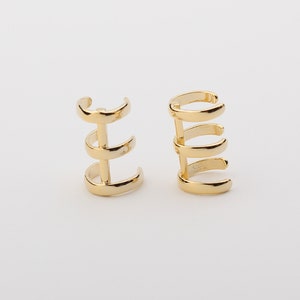 1PCS - Thick Three Line Ear Cuffs, Cartilage Ear Cuff, Dainty Ear Cuffs, Dainty Hoops, Gold Plated Earrings / I00-2G