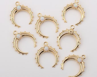 1PCS - Gold Opal Horn Charms, Horn Cubic Pendant, Good Luck Charm, Opal for Jewelry Supplies / NM5-3G