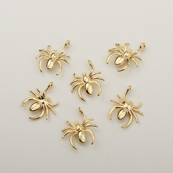 1PCS - Gold Spider Charm, Araneid Pendant, Insect Charm, Bugs Jewelry Findings, Spider Pendant / BZ1-2G