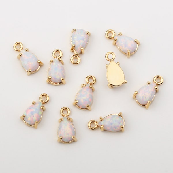 1PCS- Dainty Teardrop Opal Charms, Gemstone Opal Pendant, Claw Setting Opal Wedding Supplies, Bridal Jewelry / NS6-5G