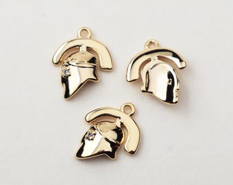1PCS - Gold Spartan Helmet Pendant with CZ,Ancient Warrior Charm Finding,Greek Helmet Jewelry,Roman Gladiator Masculine Supply / GA0-0G