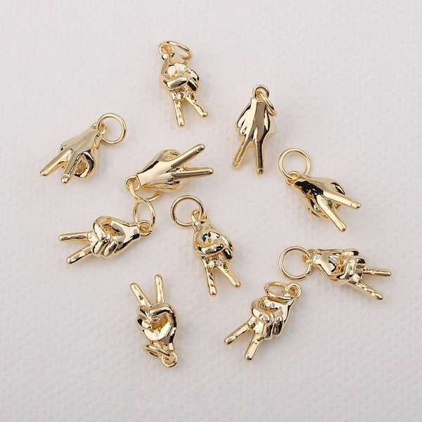 1PCS - V-sign Pendant, Victory Hand or Peace Gestures Charms, V Hand Charm, Tiny V Hand Pendant / NM4-9G