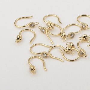 1PAIR - 3mm Cubic Zirconia Bezel Set Earwire, CZ French Hook Ear Wires Earring Hooks  / E02-5G