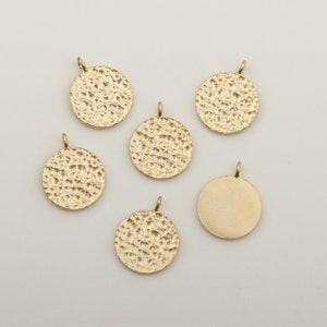 1PCS - Matt Gold Hammered Circle Charm, Gold Coin Pendant, Uneven Round and Flat Charm, Disc Wheel Pendant / BS1-9G