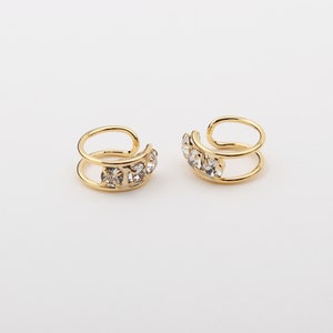 1PCS - Two Line Three Cubic Ear Cuffs, Cartilage Ear Cuff, Dainty Ear Cuffs, Dainty Hoops, Gold Plated Earrings / E09-8G