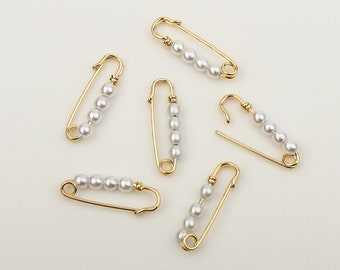 1PCS - Gold Safety Pin with 4 Pearls Charms, Pin with Pearl Beads Charm for Necklace Bracelet Earring Charm, Pin Findings / MJ0-0G