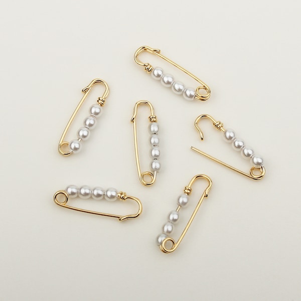 1PCS - Gold Safety Pin with 4 Pearls Charms, Pin with Pearl Beads Charm for Necklace Bracelet Earring Charm, Pin Findings / MJ0-0G