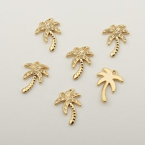 1PCS - Shiny Gold Palm Tree Pendant, Tropical Beach Charms, Coconut Tree Dangle Earring Pendant, Summer Beach Jewelry / SQ4-7G