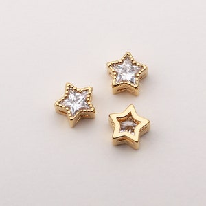 1PCS - Gold Star Cubic Rondelle Beads, Pave Setting Rondelle Charm, Pave Cubic Rondelle Spacer Beads, Bracelet Component / CM9-9G
