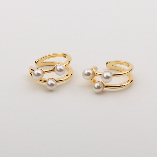 1PCS - 3mm Pearl Ear Cuffs, Knot Cartilage Ear Cuff, Dainty Ear Cuffs, Dainty Hoops, Gold Plated Earrings / E08-9G