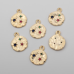 1PCS - Pendentif étoile cubique bleu vert rose, médaillon d’or vintage martelé charme, Disc Coin DIY Bijoux Fournitures / JT1-2G