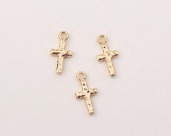1PCS - Tiny Hammered Cross Charms, Mini Cross Pendant, Jesus Religious Jewelry / PD3-2G
