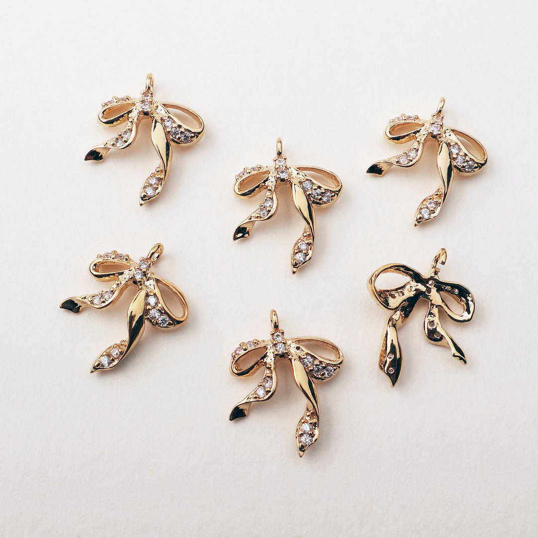 1PCS - Cubic Bow Ribbon Dangle Charm, Line Ribbon Pendant, Minimalist ...