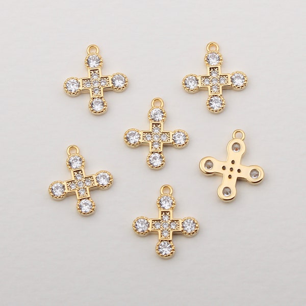 1PCS - Cubic Cross Crest Gold Pendant, CZ Insignia Charm, Royal Badge Jewelry Supplies / AY4-7G