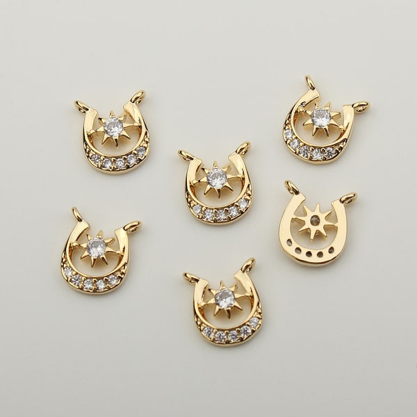 1PCS - Gold Horseshoe Sheriff Star Cubic Pendant Connector, Horse's Hoof and Sheriff's Star Charm Connector / BC7-7G