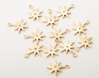1PCS - Charm stella polare cubica placcata oro opaco, ciondolo con charm celeste CZ Star Astro spazzolato / DH1-8G