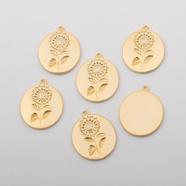 1PCS - Matt Gold Sunflower Charms Pendant, Flower Tag Jewelry, Dainty Floral Tag Charm, Small Wild Flower Pendant / ST9-5G