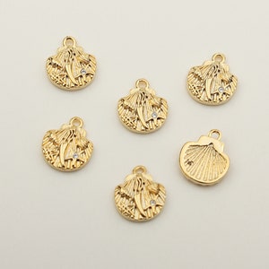 1 STÜCK - Gold Muschel mit Meeres Leben Kubisch Anhänger, Muschel Meeresorganismus Seestern Anhänger, Muschel baumeln, CZ Schmuck / SP6-4G