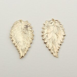 May include: Two gold leaf-shaped metal charms with a textured surface. The charms are ideal for jewellery making or crafting projects.