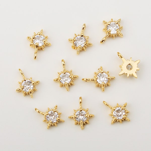 1PCS- Tiny North Star with 4mm Cubic Star Charm, Small Gold Star Pendant, Very Tiny CZ Star Charm Pendant / NS5-5G