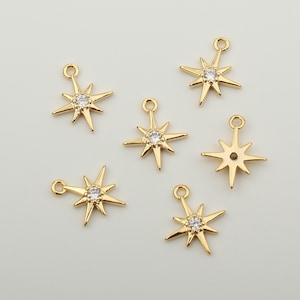 1PCS- Supernova Cubic Charm, Gold North Star Pendant, Polaris CZ Star Charm Pendant / BC9-9G