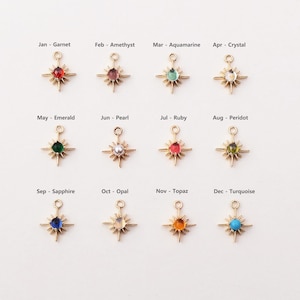 1PCS - North Star with Various Birth Stones Charms, Star Birthstone Charm, Tiny Birthstones Charms, Starburst Pendant / TV2-8G