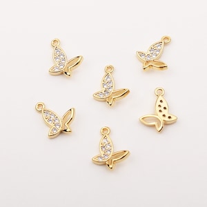 1PCS - Dianty Butterfly Pendant, Tiny Gold Cubic Butterfly Charm, CZ Micro Pave Butterfly Pendant, Animal Charm, Jewelry Supplies / CM6-0G