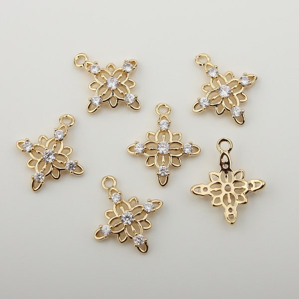 1PCS - Gold Cross Cubic Charms, Victorian CZ Cross Bead, Tiny Gold Cross Cubic Pendant, Square Cross Religious Findings / DC9-1G