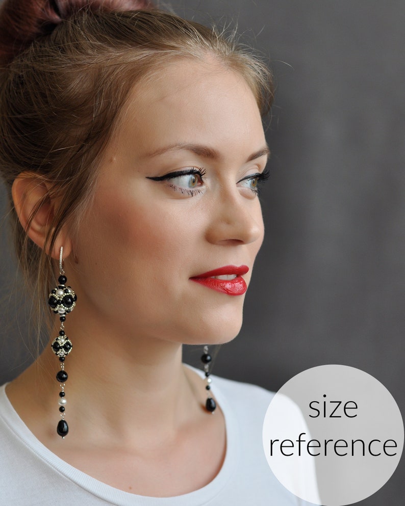 Black and Gold Beaded Earrings. Extra Long Dangle Earrings. Etsy