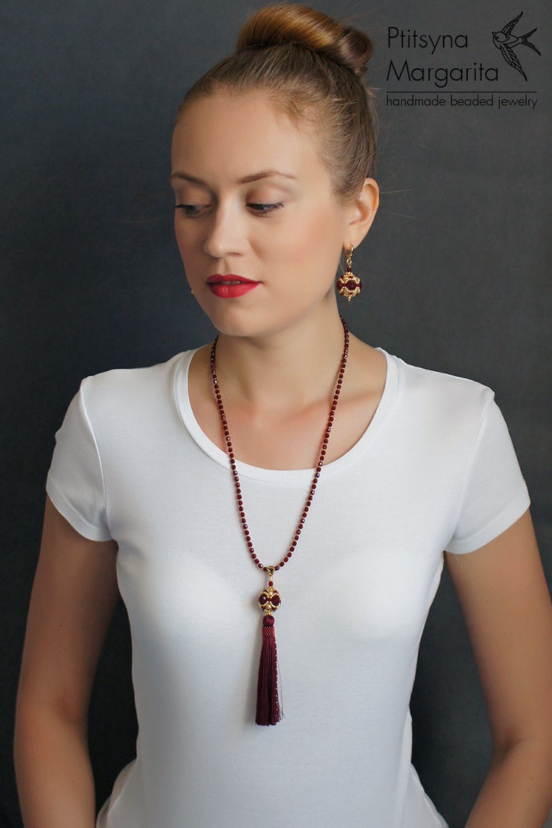 Red fancy earrings long baroque earrings silk thread Etsy