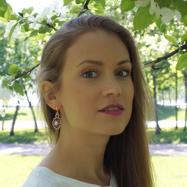 Gold and pearl earrings boho wedding earrings bridal beaded Etsy