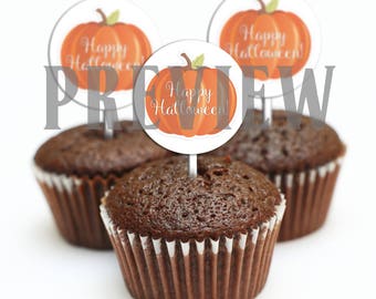 Halloween Pumpkin Cupcake Toppers - PRINTABLE FILE