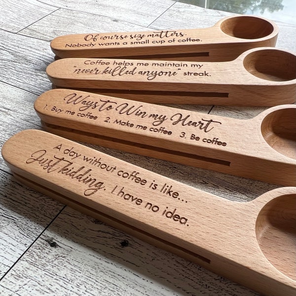 Engraved Coffee Scoop and Bag Clip | Funny Gift For Coffee Lovers