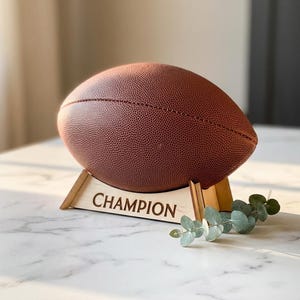 Football Stand SVG Cut File For Glowforge Trophy for Official sized Football 3mm 1/8th plywood Display stand for football player gift