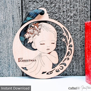 Ornamento per bambini SVG PDF Primo Natale / Taglierina laser Glowforge / neonato, neonato, prima vacanza di Natale - aggiungi il nome del tuo bambino / opzione ragazzo o ragazza