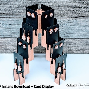 Porte-cartes pour boucles d'oreilles | 16 paires | Téléchargement instantané SVG PDF | contient des cartes de boucle d'oreille en papier cartonné flexible | Découpe laser Glowforge | 10" de haut