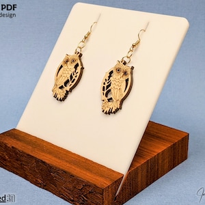 Chouette boucle d'oreille SVG coupe fichier modèle pour cadeau Laser Glowforge pour hibou ou oiseau amoureux boucle d'oreille Design Télécharger pour la coupe et le marquage - 1,5 pouces