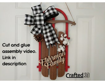 Läufer Schlitten Urlaub Layered Sign Base hängend Vintage Stil Dekor - Vektor SVG + PDF Sofort Download geschnittene Dateien - 7 &quot;x 11&quot; und extra groß