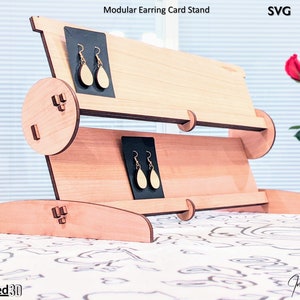 Modulaire Earring Card Display Stand SVG Cut File Patroon voor Glowforge Laser Craft Show Business of Boutique Display Design voor 1/4 inch