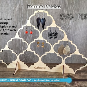 Earring Display Stand Pattern - SVG+PDF Instant vector cut file download sized for medium* plywood material in description- 10"x16"