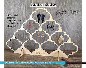 Earring Display Stand Pattern - SVG+PDF Instant vector cut file download sized for medium* plywood material in description- 10"x16"