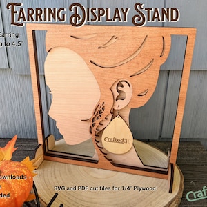 Earring Holder Display Stand - SVG+PDF Instant Download Cut Files, 10"x10" Frame, gelaagd display met 1/2 inch metingen, voor glowforge