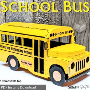 Progetto di arredamento dello scuolabus - file tagliati SVG+PDF, vernice, colla e assembla 10" di lunghezza per 5" di larghezza Regalo per insegnante, scuola o autista di autobus