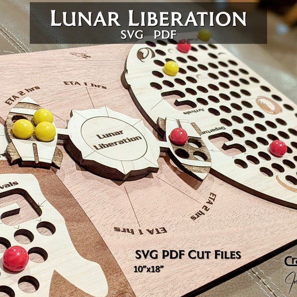 Lunar Liberation Marble Board Game SVG Cut file download for glowforge laser cutter pattern for 2 player strategy Space Rocket game 10"X18"