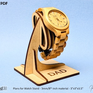 Patrón de archivo de corte SVG de soporte para reloj para regalo de archivo Glowforge para el Día de la Madre o el Día del Padre Material de 3 mm 1/8 Soporte de exhibición universal de 3" para xTool