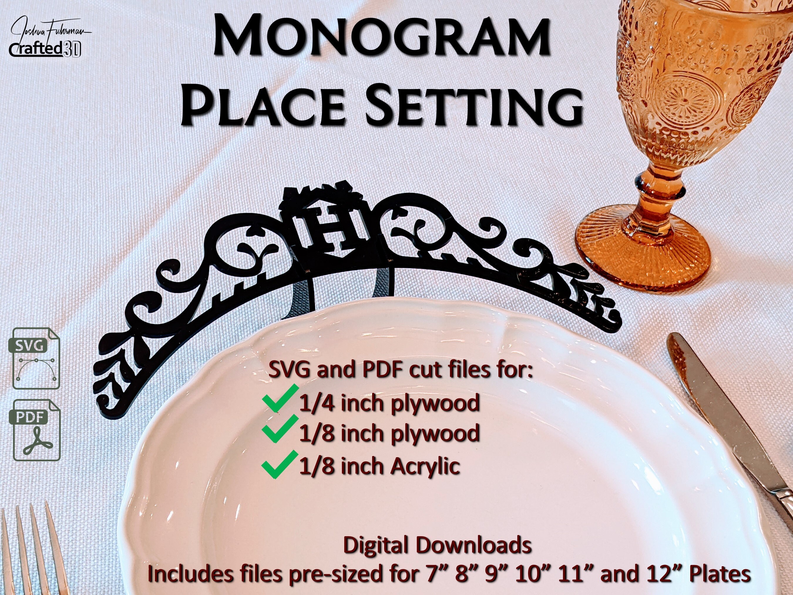 Monogram Place Setting Instant Download SVG PDF AZ Etsy
