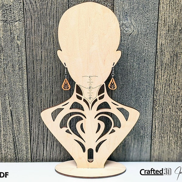 SVG Earring Display Stand Cut File Face Pattern For Glowforge Laser Earring Business Design For Displaying Earring pairs Mannequin 2 sizes